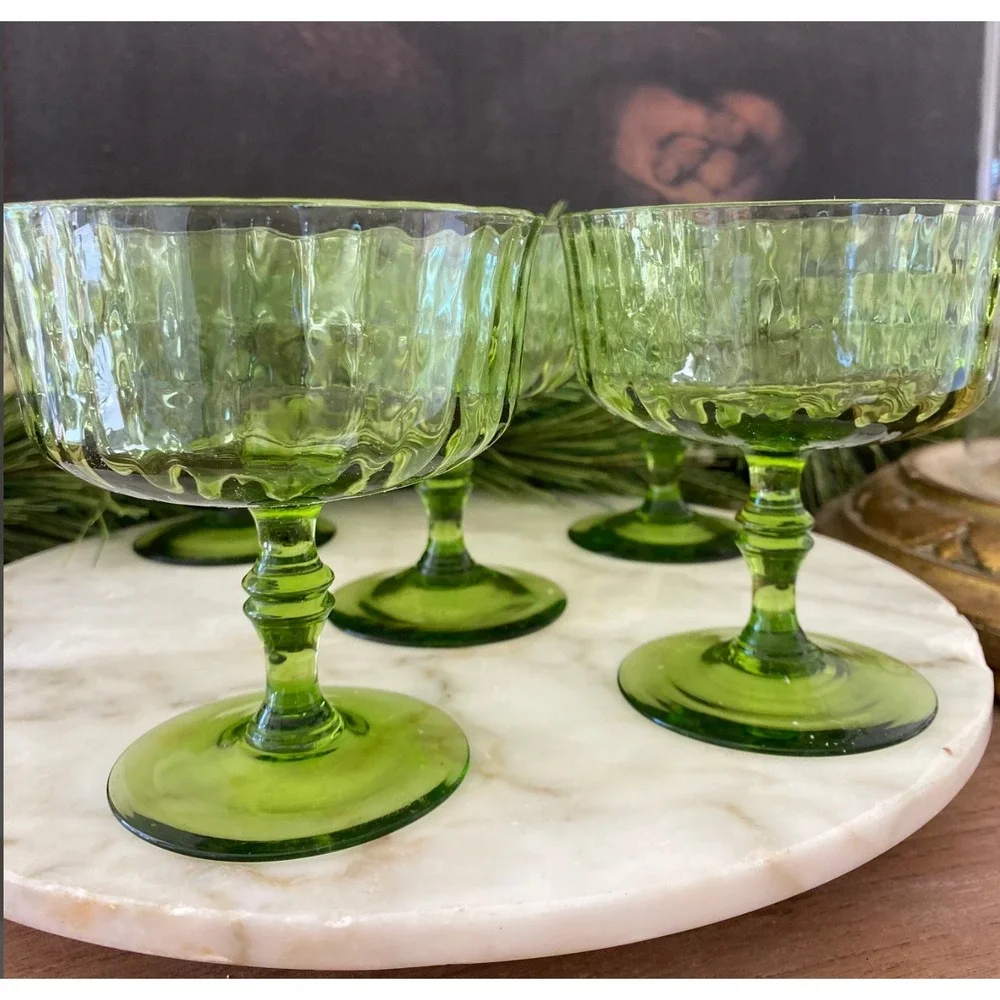 Vintage MCM, LENOX,  Green Sherbet or Champagne Glasses, Set of 7, HTF‎ pattern